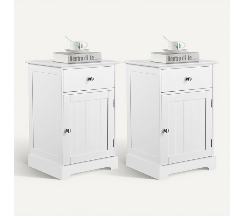 Lot De 2 Table De Chevet En Bois Avec Tiroir Placard Tablette Réglable En Hauteur Blanc