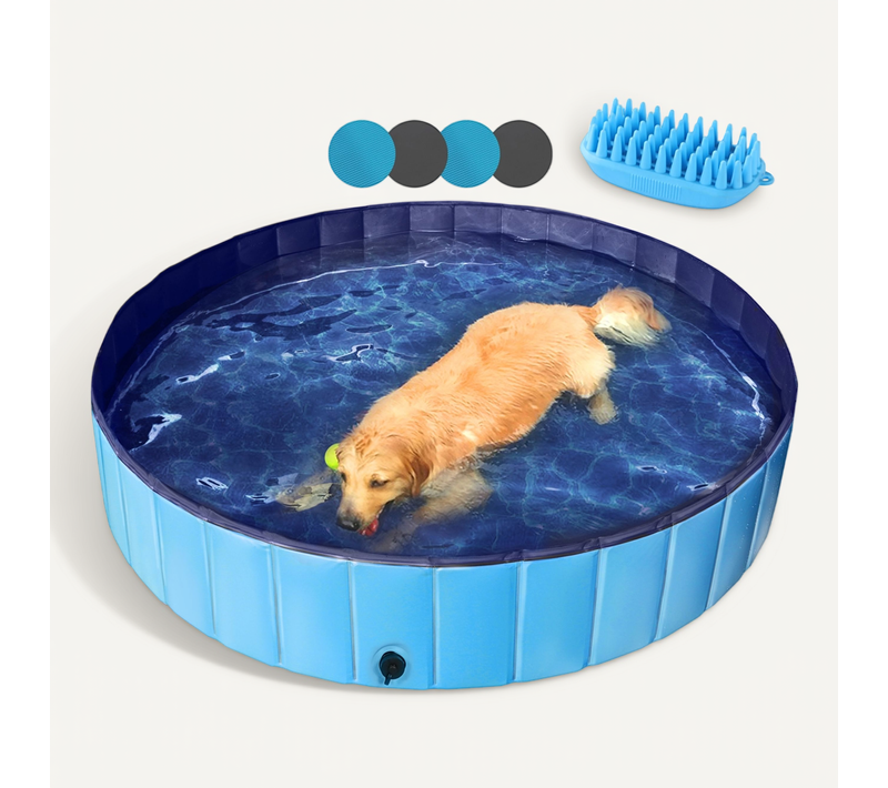 Piscine Pour Chien Pliable Pataugeoire Portable Antidérapant Et Résistant, Taille XXL Bleu