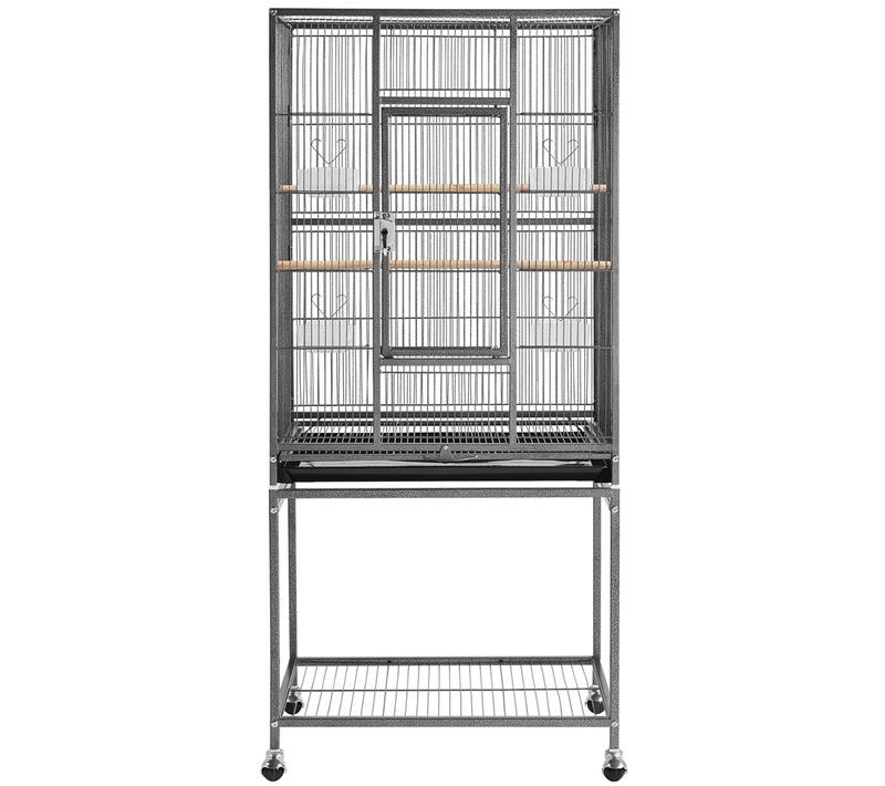 Grande Cage à Oiseaux Sur Pied En Métal Avec Loquet Robuste Et Étagère De Rangement, Noir