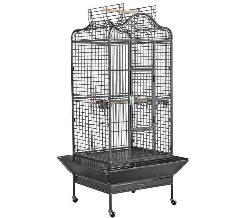 Cage Oiseaux Grande Voliere Interieur Cage Perroquet Avec Roulettes Et Toit Ouvrable, Noir