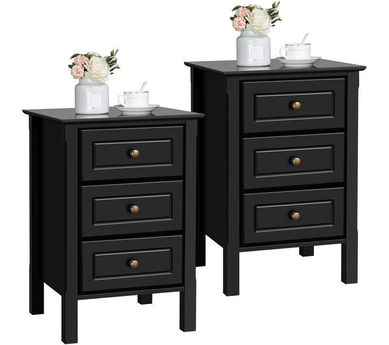 Lot De 2 Table De Chevet à 3 Tiroirs Table D'appoint Moderne Et Élégante, Noir