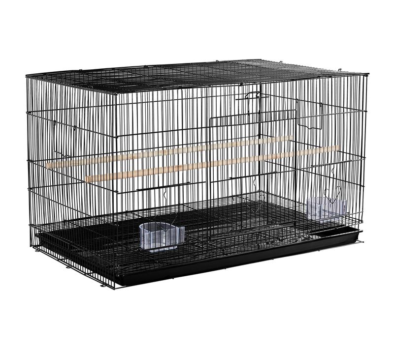 Cage à Oiseaux Avec Espace Spacieuse, Plateau Coulissant Et 2 Perchoirs En Bois, Noir