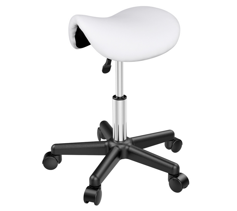 Tabouret de Bureau Chaise dactylo à Roulettes Réglable En Hauteur Pony En Similicuir, Blanc