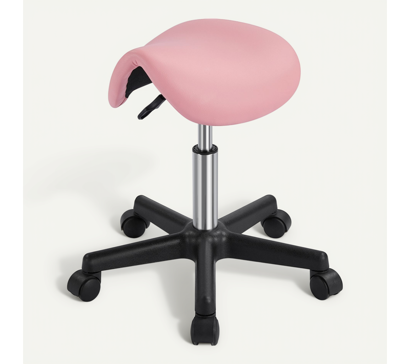 Tabouret de Bureau Chaise dactylo à Roulettes Réglable En Hauteur Pony En Similicuir, Rose