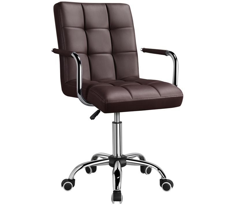 Chaise De Bureau En Simili Cuir Réglable En Hauteur Avec Cadre En Métal Électroplaqué, Brun