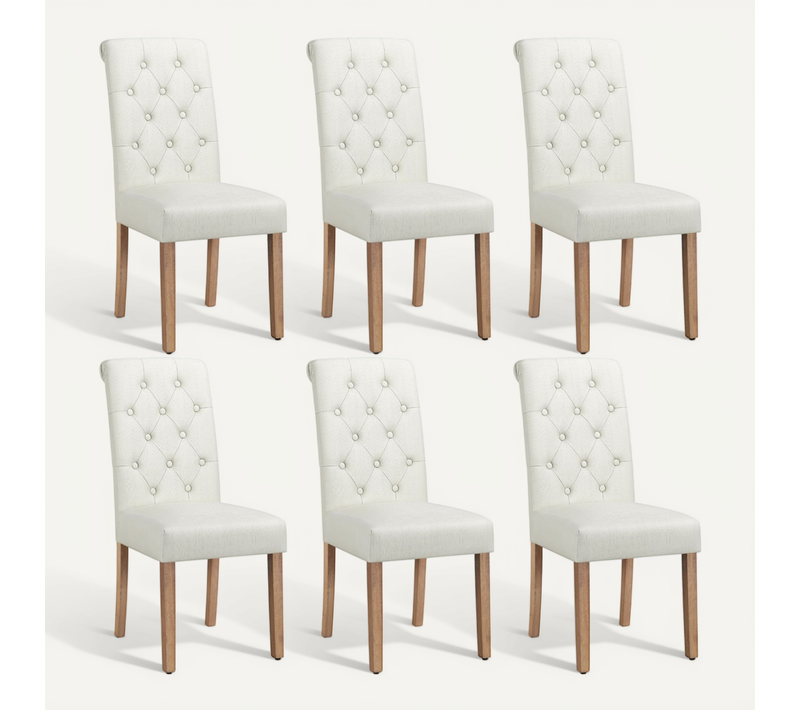 Lot De 6 Chaises De Salle à Manger Haut Dossier Revêtement Pieds En Bois Beige
