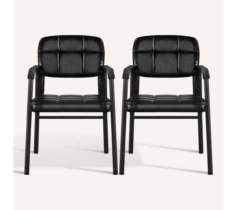 Lot De 2 Chaises Visiteur Avec Accoudoir Chaise D’accueil Rembourré En Similicuir, Noir