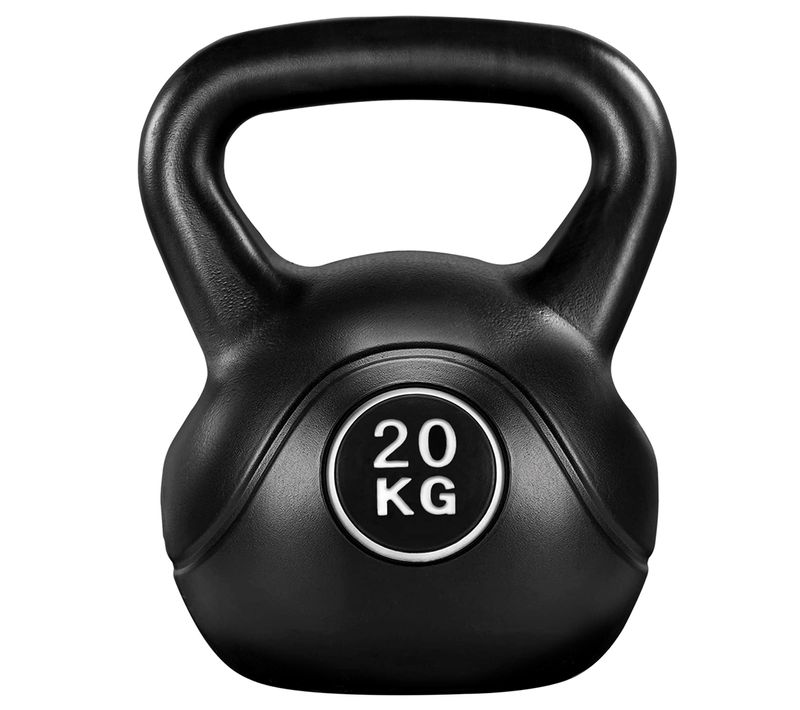 Kettlebell De 20kg En Béton Et Plastique Hdpe, Kettlebell Pour Fitness Et Musculation, Noir