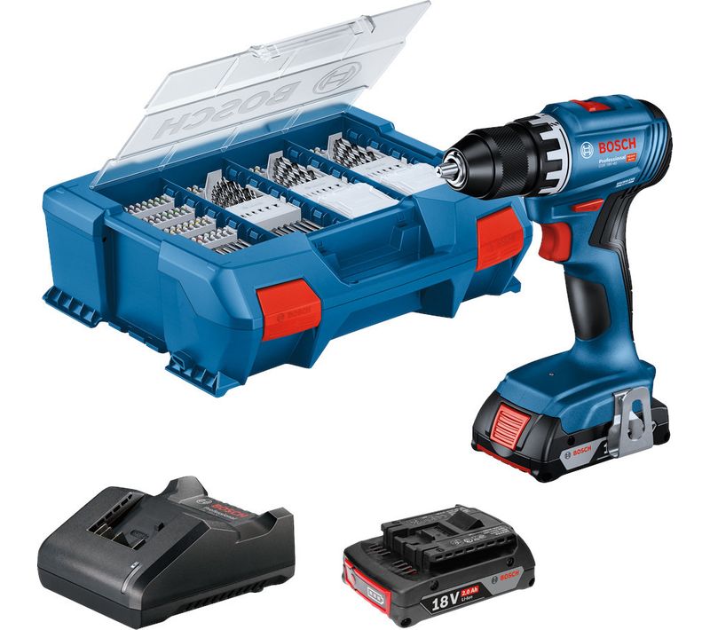 Perceuse-visseuse - Gsr 18v + 2 Batteries 2,0ah + Chargeur + 82 Pièces, En L-case