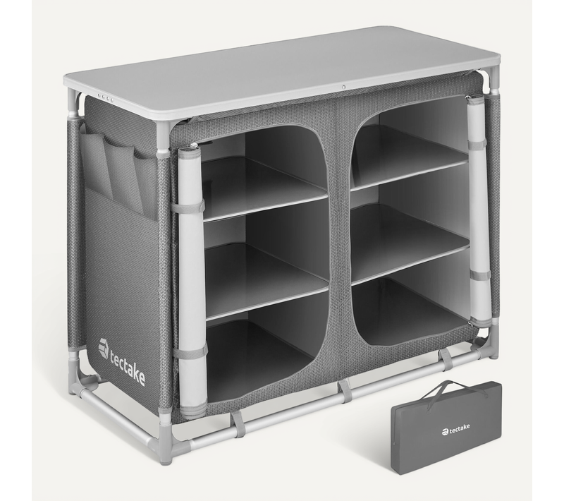Armoire De Camping Deluxe Avec Structure En Aluminium Et 6 Compartiments Deluxe En Aluminium Gris
