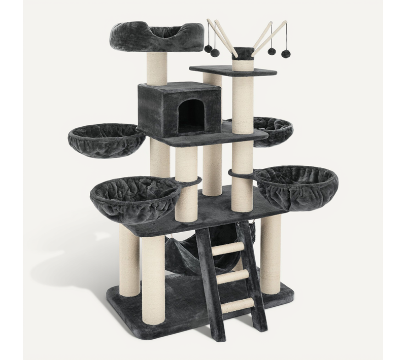 1 Arbre À Chat Gismo En Sisal, Mdf Gris/blanc