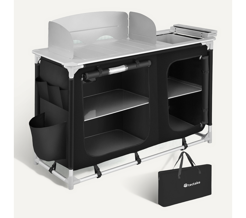 1 Cuisine De Camping De Luxe Avec Structure En Aluminium Et 4 Compartiments Luksus En Aluminium Noir
