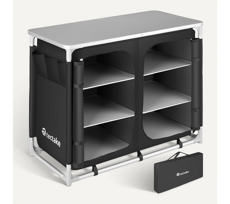 Armoire De Camping Deluxe Avec Structure En Aluminium Et 6 Compartiments Deluxe En Aluminium Noir