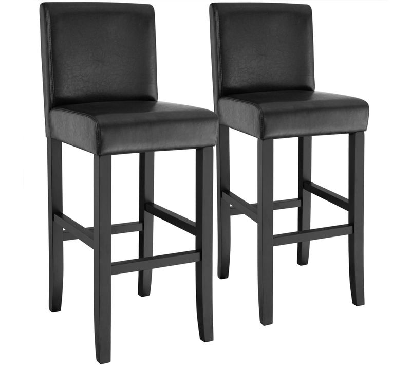 Lot De 2 Tabourets De Bar Bois Simili Avec Dossier Noir