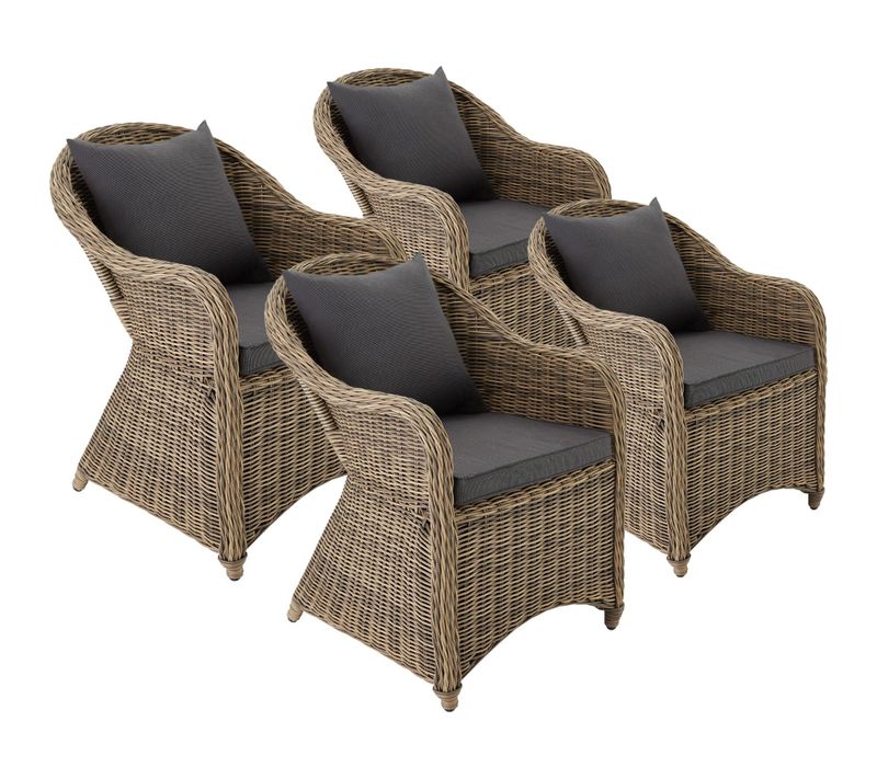Lot De 4 Fauteuils En Rotin Et Aluminium En Résine Tressée, Aluminium Marron Naturel