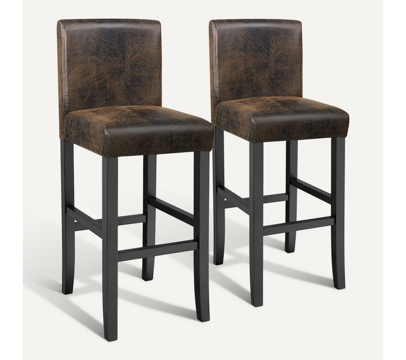 Lot De 2 Tabourets De Bar Bois Simili Avec Dossier Marron Antique