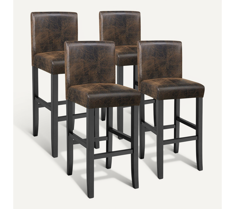Lot De 4 Tabouret De Bar Bois Simili Avec Dossier Marron Antique