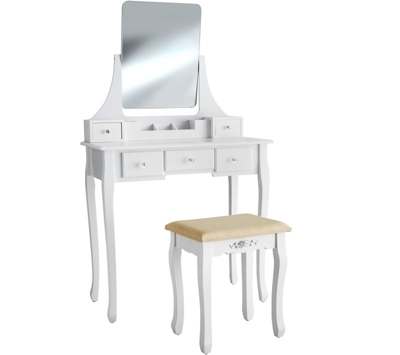 Coiffeuse Table De Maquillage Miroir Pivotable Blanc