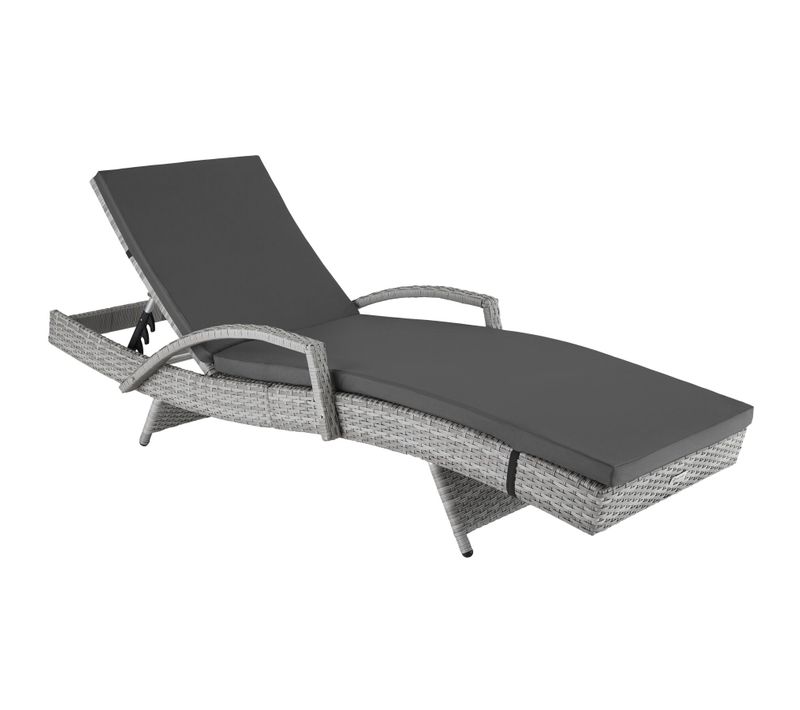 Bain De Soleil En Rotin Et Aluminium Réglable 5 Positions Gris Clair