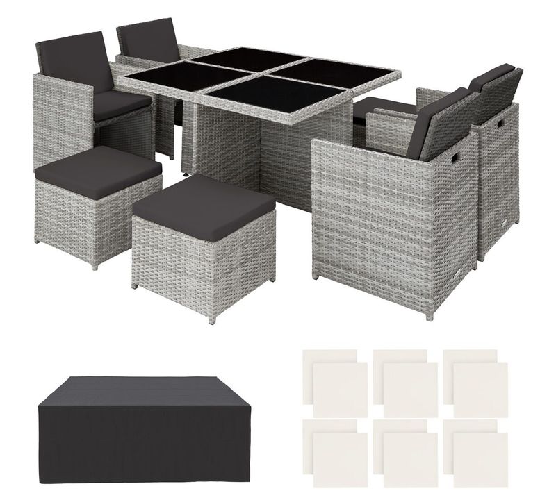 Salon De Jardin Manhattan 8 Places Avec 2 Sets De Housses + Housse De Protection