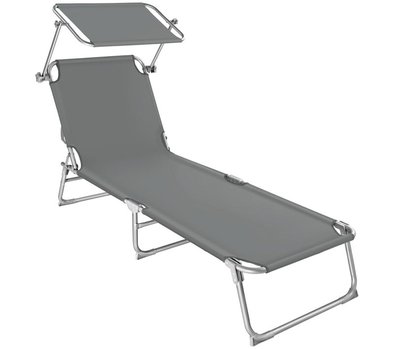 Transat Pliable En Acier Dossier Réglable Sur 4 Positions Anti Uv Gris