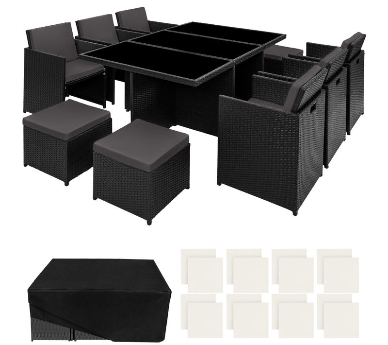 Salon De Jardin New York 10 Places 2 Sets De Housses, Variante 2 - Noir