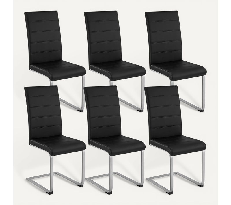 Lot 6 Chaises Salle À Manger Rembourrées Dossier Ergonomique Pieds Métal Noir 41x52x99cm