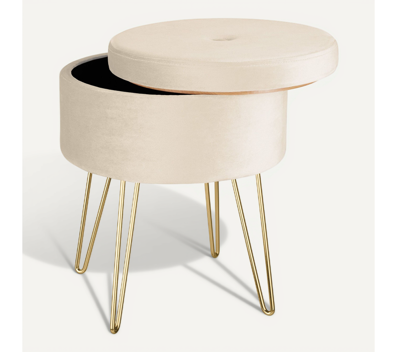 1 Tabouret Avec Espace De Rangement Ava En Bois Mdf Crème