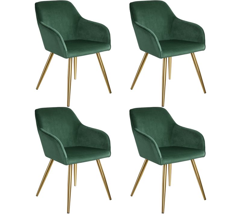 Lot De 4 Chaise Marilyn En Polyuréthane Vert Foncé/or