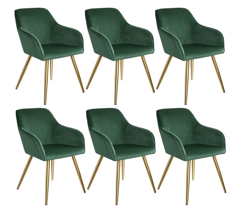 Lot De 6 Chaises Rembourrées Velours En Polyuréthane Vert Foncé Et Or
