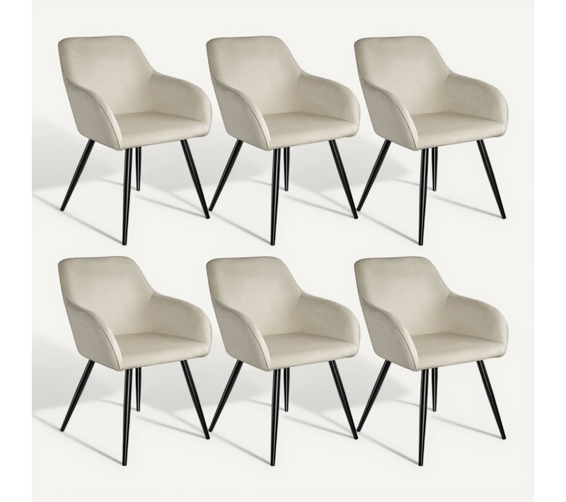Chaise Scandinave Rembourrée Effet Velours Crème Noir Forme Ergonomique 6 Places Acier