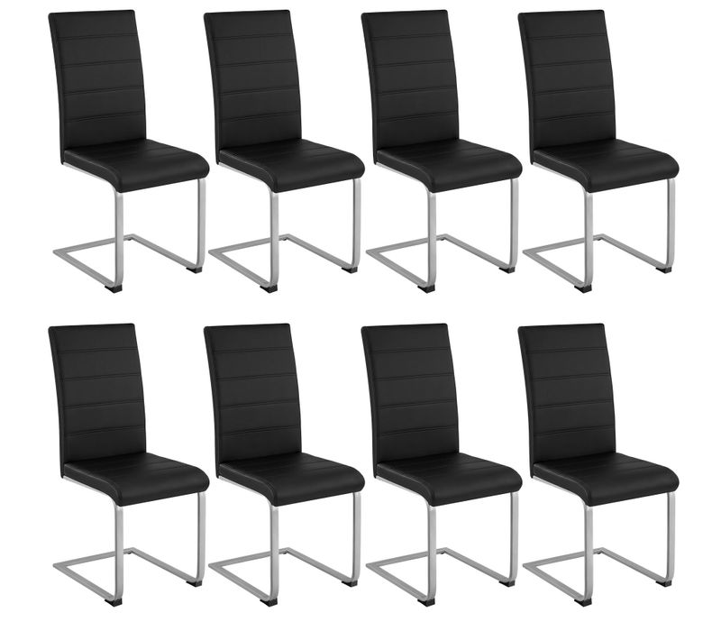 Lot De 8 Chaises Rembourrés En Cuir Synthétique Ergonomique Noir