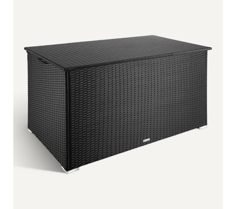 Coffre Jardin Noir 750 L Aluminium Résine Tressée 145x82,5x79,5cm Vérins Gaz