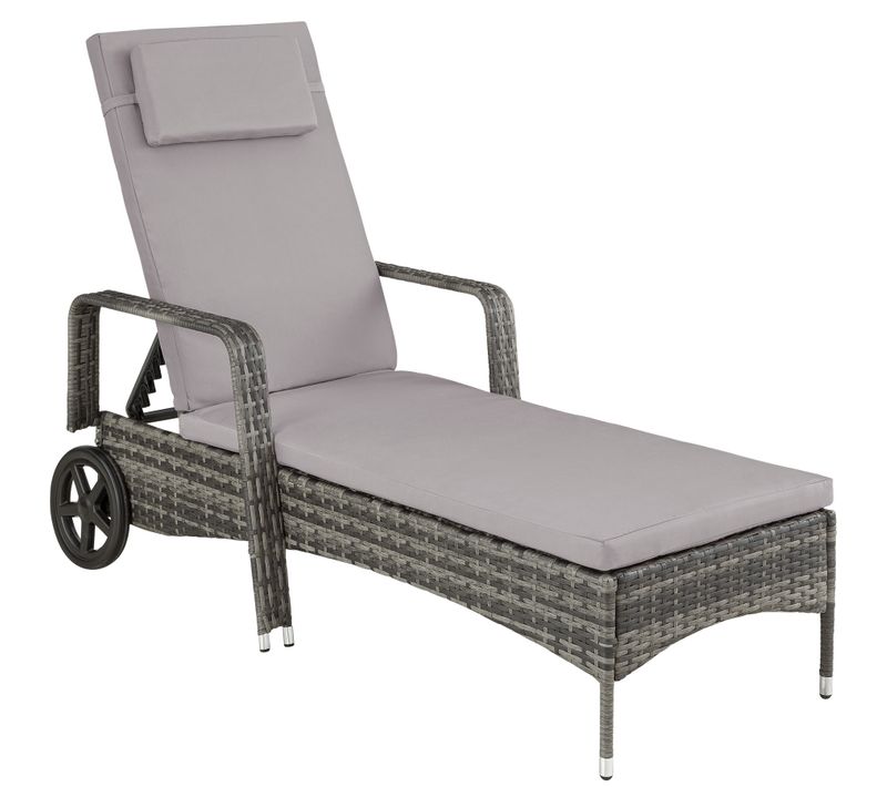 Bain De Soleil Transat En Rotin Coussin Amovible Et Roulettes Gris