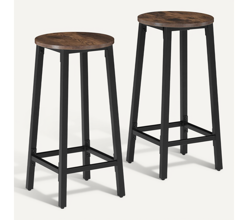 Lot De 2 Tabourets De Bar En Bois Et Acier Hauteur 66 Cm Bois Foncé