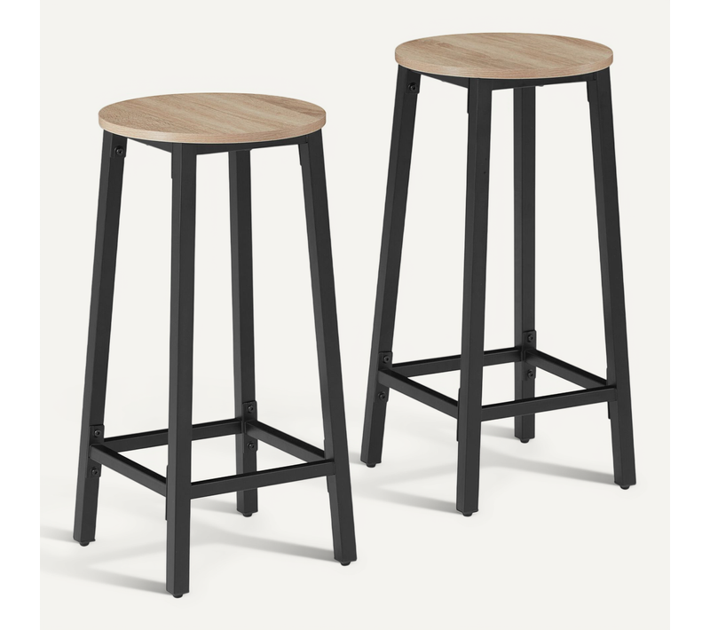 Lot De 2 Tabourets De Bar En Bois Et Acier Hauteur 66 Cm Bois Clair