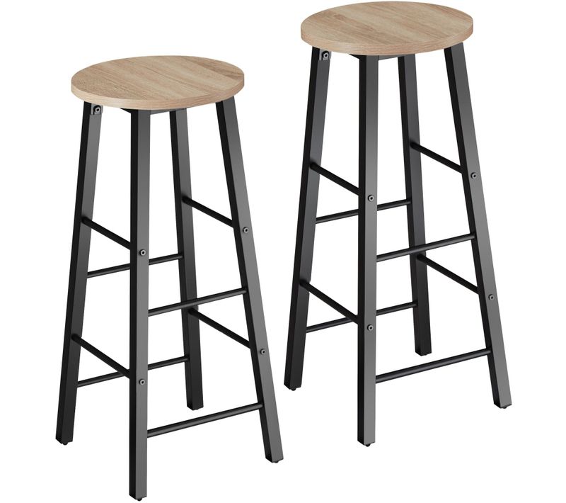 Lot De 2 Tabourets De Bar En Bois Et Acier Hauteur 72,5 Cm Bois Clair