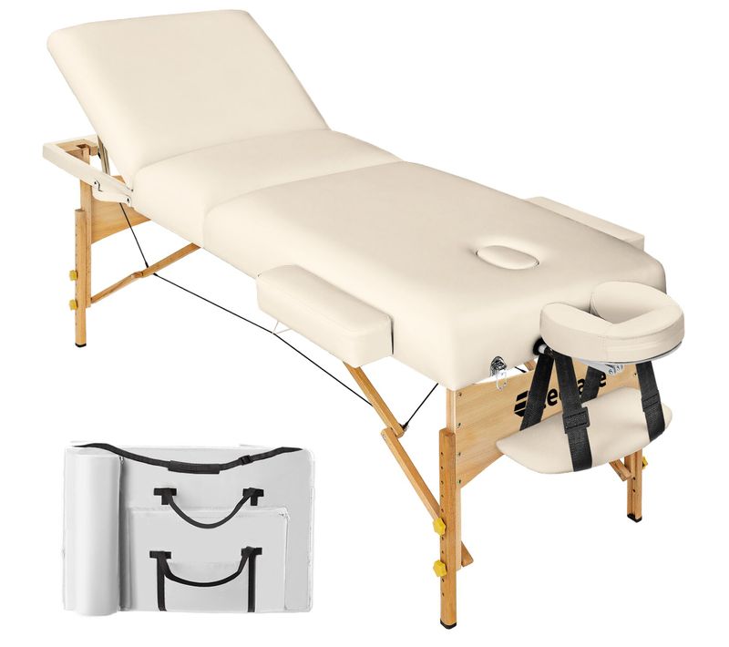 Table De Massage Portable Pliante En Bois Et Cuir Synthétique Beige