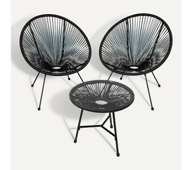 Ensemble De 2 Chaises De Jardin Avec Table Noir 190 X 149 X 78 Cm