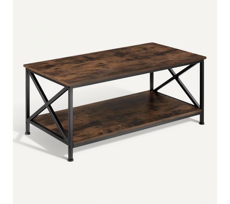 1 Table Basse Salon Pittsburgh En Panneau Aggloméré Bois Foncé Industriel, Rustique