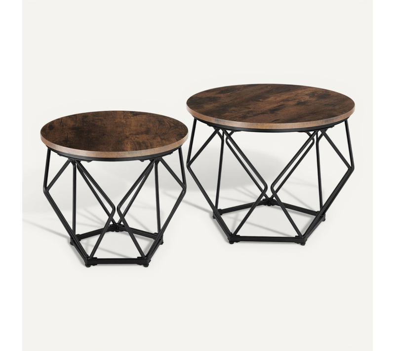 Ensemble De 2 Tables Basses Benham En Panneau Aggloméré Bois Foncé Industriel, Rustique