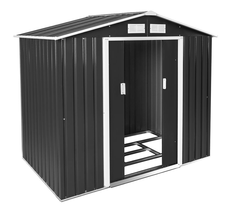 Abri De Jardin Métal 2,7 M² Toiture 2 Pans Tôle En Acier Laquée Et Galvanisée Gris/blanc