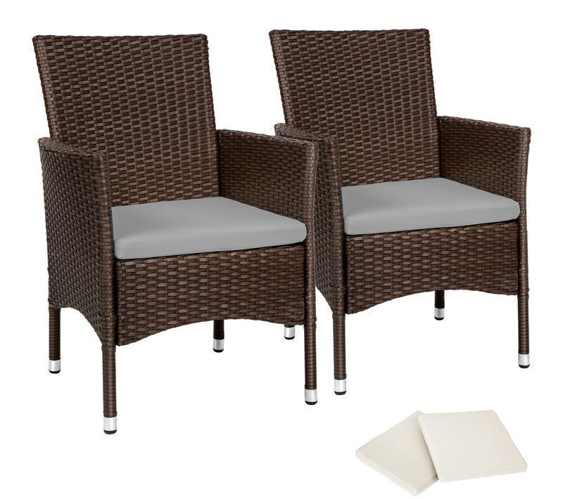Lot De 2 Fauteuils De Jardin En Rotin 2 Sets Housses Marron/beige