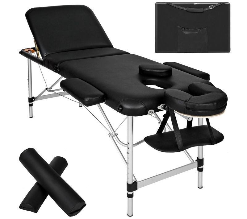 Table De Massage Portable Pliante à 3 Zones En Aluminium, Cuir Synthétique Noir