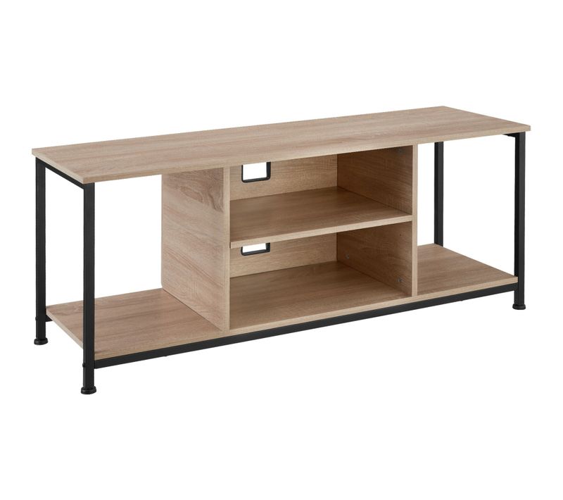 Meuble TV Style Industriel Pieds Réglables En Hauteur Bois Clair