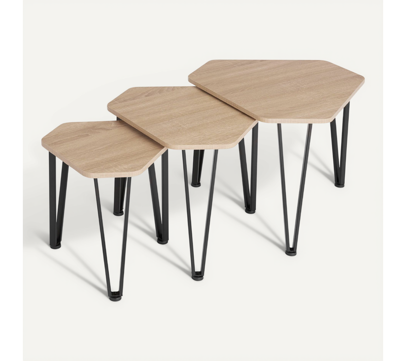 Ensemble De Tables D'appoint Torquay En Panneau Aggloméré Bois Clair Industriel, Chêne Sonoma