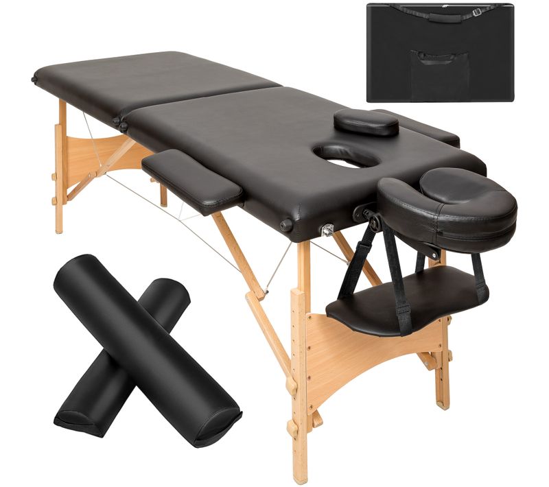 Table De Massage Portable Pliante 2 Zones Freddi En Bois, Cuir Synthétique Noir