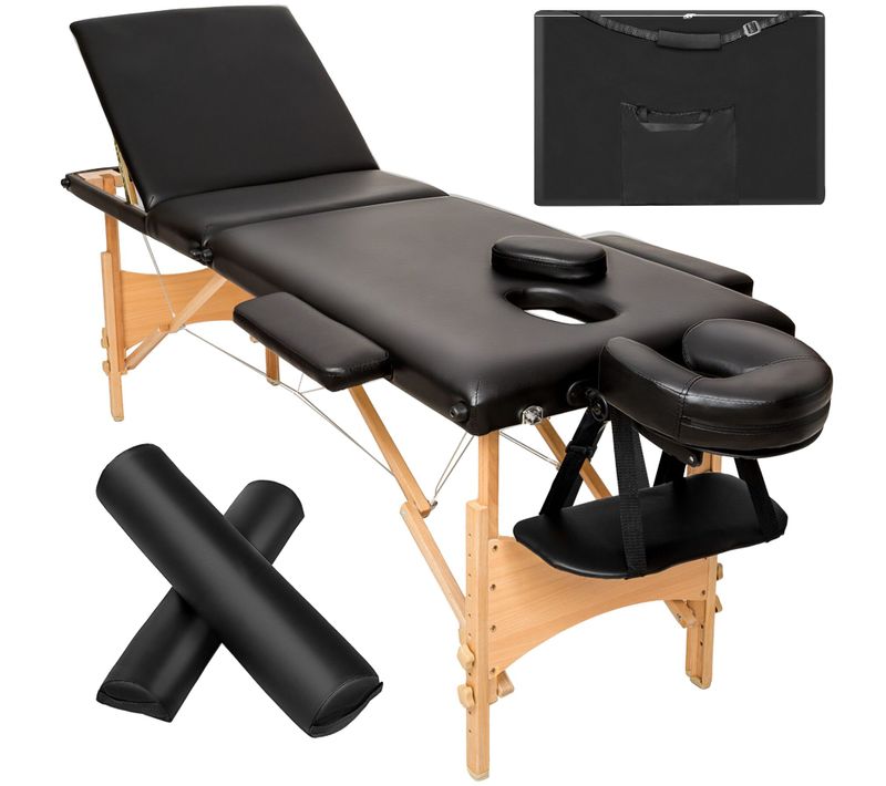 1 Table De Massage Portable Pliante À 3 Zones Daniel En Bois, Cuir Synthétique Noir