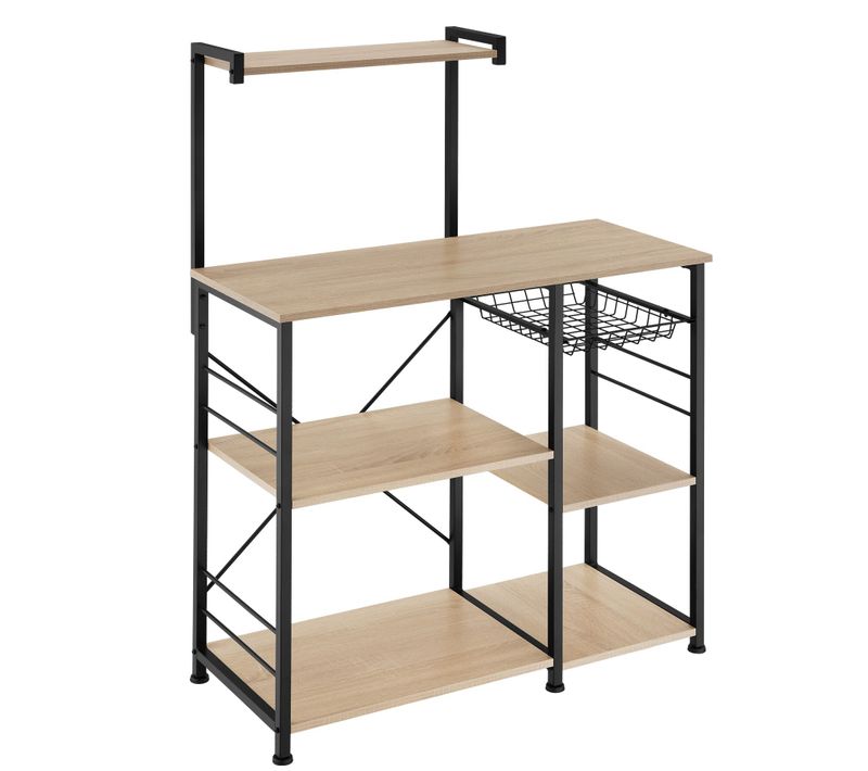 6 Étagères De Cuisine Style Industriel Et Panier Coulissant Bois Clair