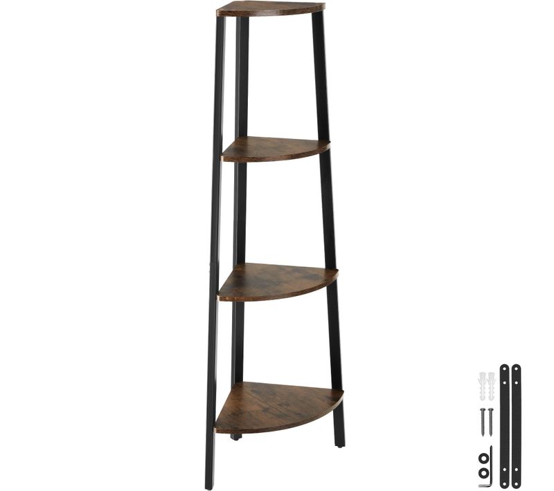 Étagère D’angle Style Industriel 34x34x125 Cm Bois Foncé